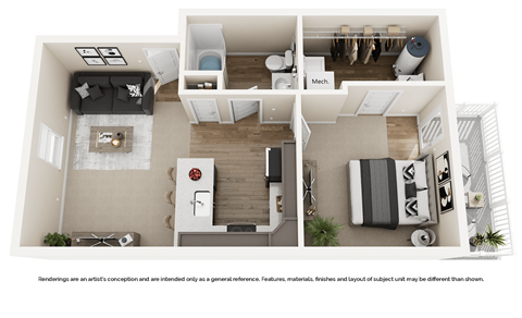 Floor plan for 1 bed, 1 bath, 680 sqft